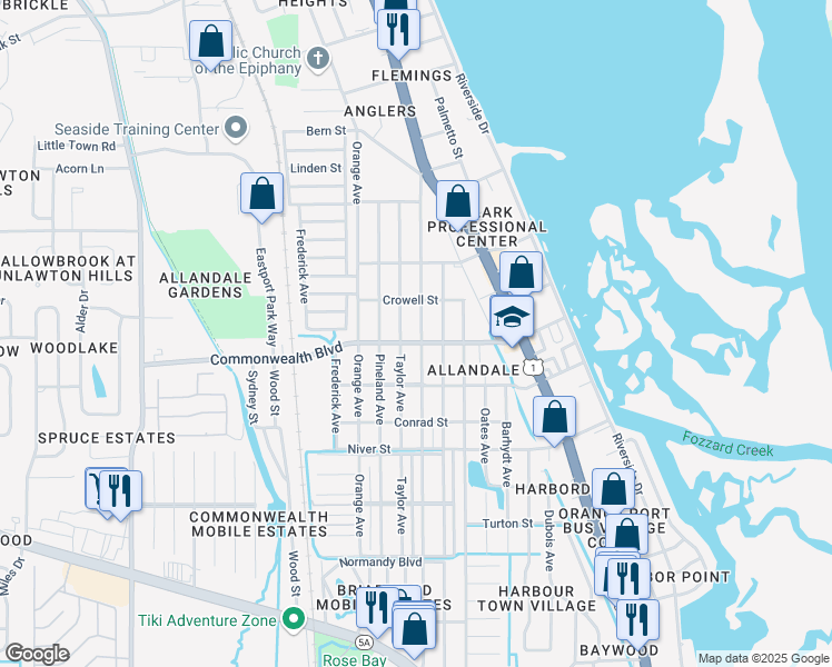 map of restaurants, bars, coffee shops, grocery stores, and more near 5223 Isabelle Avenue in Port Orange
