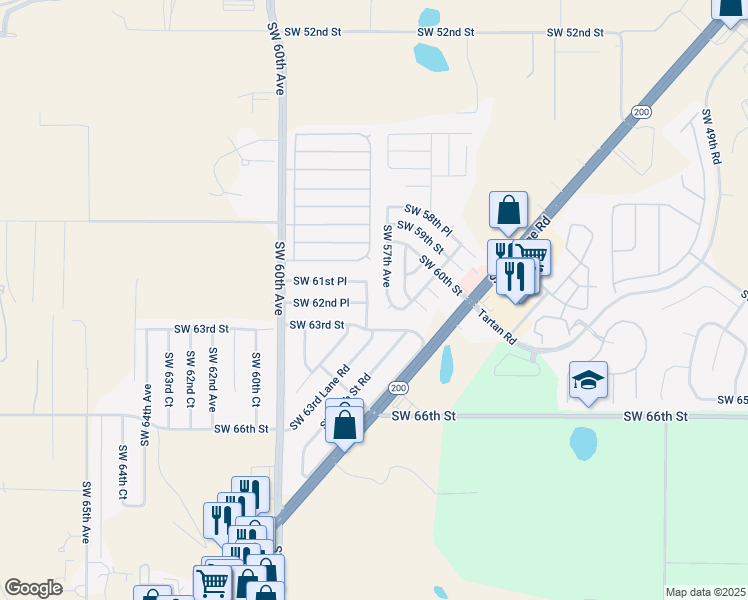 map of restaurants, bars, coffee shops, grocery stores, and more near 5731 Southwest 62nd Place in Ocala