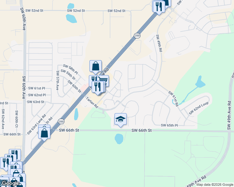 map of restaurants, bars, coffee shops, grocery stores, and more near 5101 Southwest 60th Street in Ocala