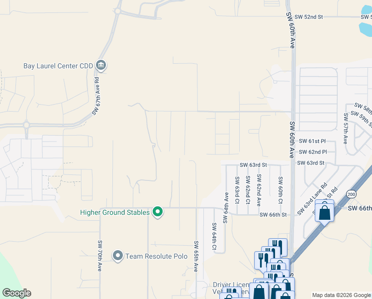 map of restaurants, bars, coffee shops, grocery stores, and more near 6560 Southwest 59th Street in Ocala