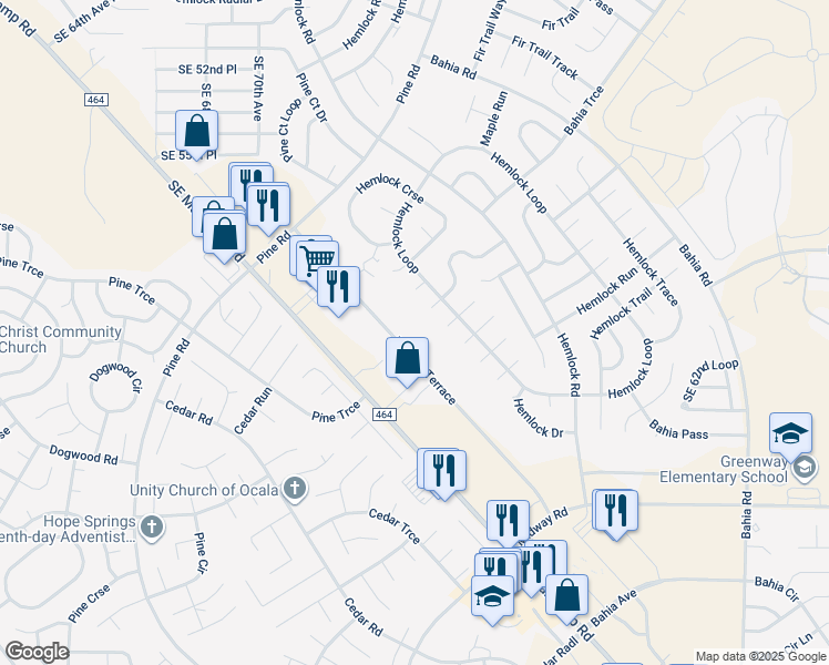 map of restaurants, bars, coffee shops, grocery stores, and more near 7239 Midway Terrace in Ocala
