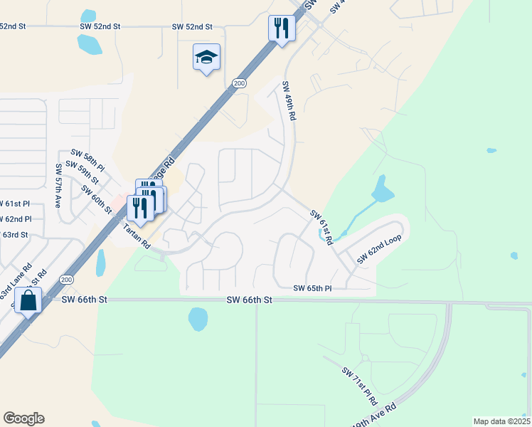 map of restaurants, bars, coffee shops, grocery stores, and more near 4839 Southwest 62nd Street in Ocala
