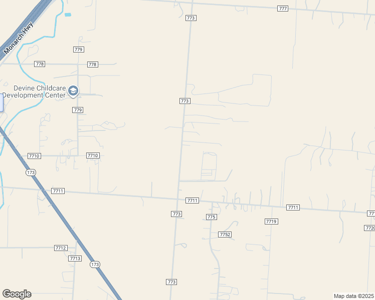 map of restaurants, bars, coffee shops, grocery stores, and more near 1049 County Road 773 in Devine