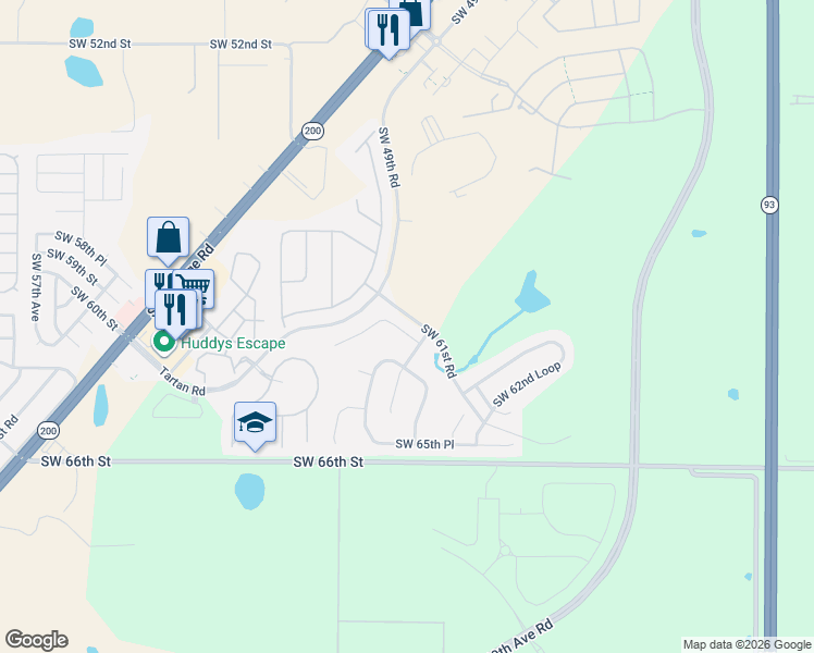 map of restaurants, bars, coffee shops, grocery stores, and more near 4705 Southwest 62nd Street in Ocala