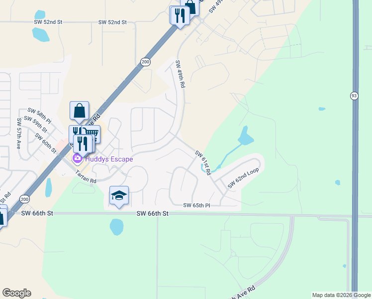 map of restaurants, bars, coffee shops, grocery stores, and more near 4730 Southwest 62nd Street in Ocala