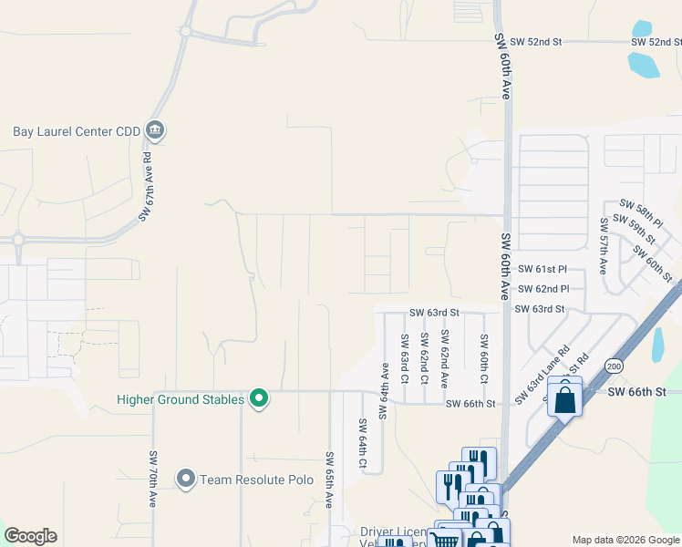 map of restaurants, bars, coffee shops, grocery stores, and more near 6425 Southwest 63rd Street in Ocala