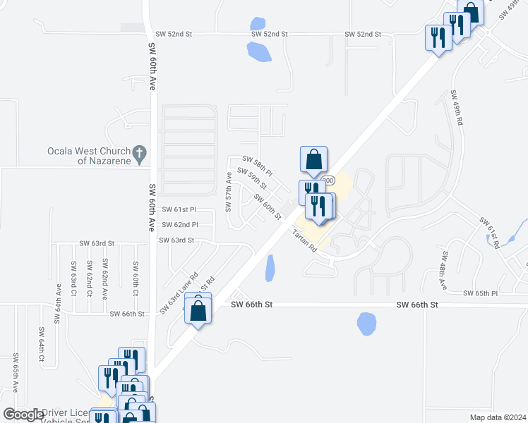 map of restaurants, bars, coffee shops, grocery stores, and more near 5540 Southwest 61st Place in Ocala