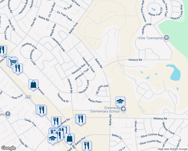 map of restaurants, bars, coffee shops, grocery stores, and more near 40 Hemlock Trace in Ocala
