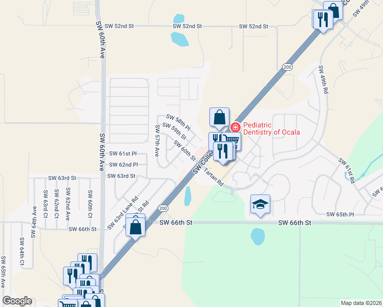 map of restaurants, bars, coffee shops, grocery stores, and more near 5525 Southwest 60th Street in Ocala