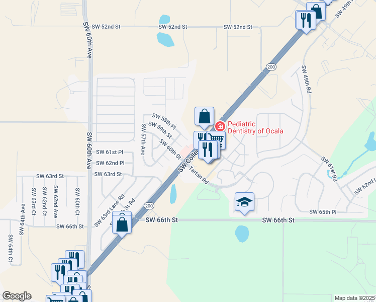 map of restaurants, bars, coffee shops, grocery stores, and more near 6045 Southwest 55th Court Road in Ocala