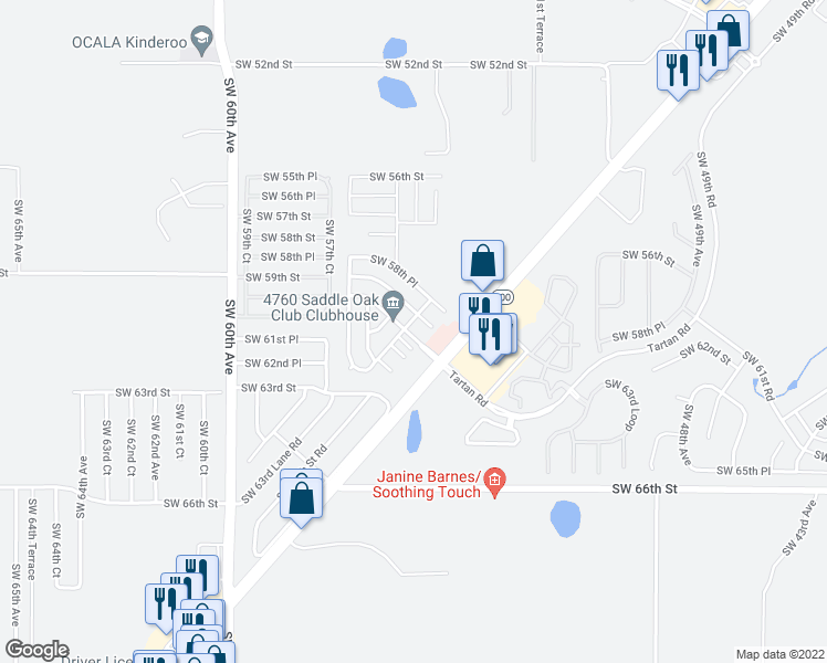 map of restaurants, bars, coffee shops, grocery stores, and more near 5561-5635 Southwest 60th Street in Ocala