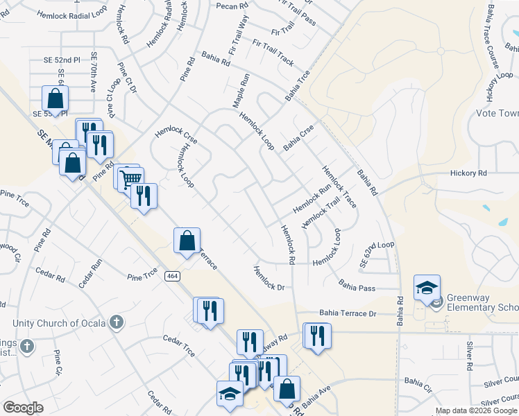 map of restaurants, bars, coffee shops, grocery stores, and more near 4 Hemlock Court Pass in Ocala