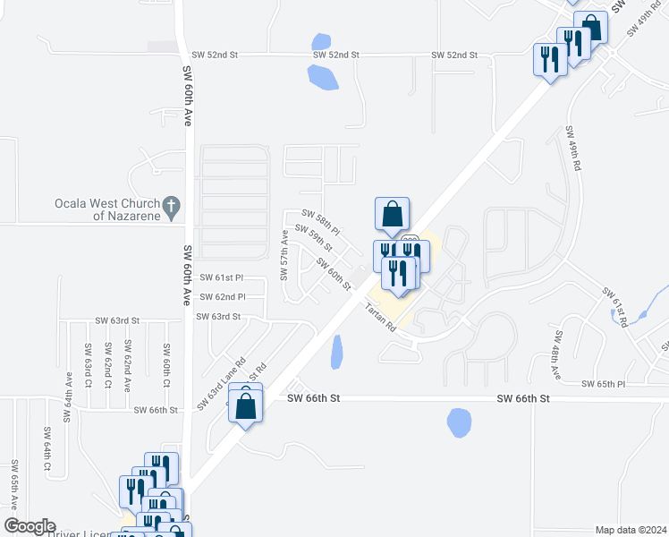 map of restaurants, bars, coffee shops, grocery stores, and more near 5545 Southwest 60th Street in Ocala