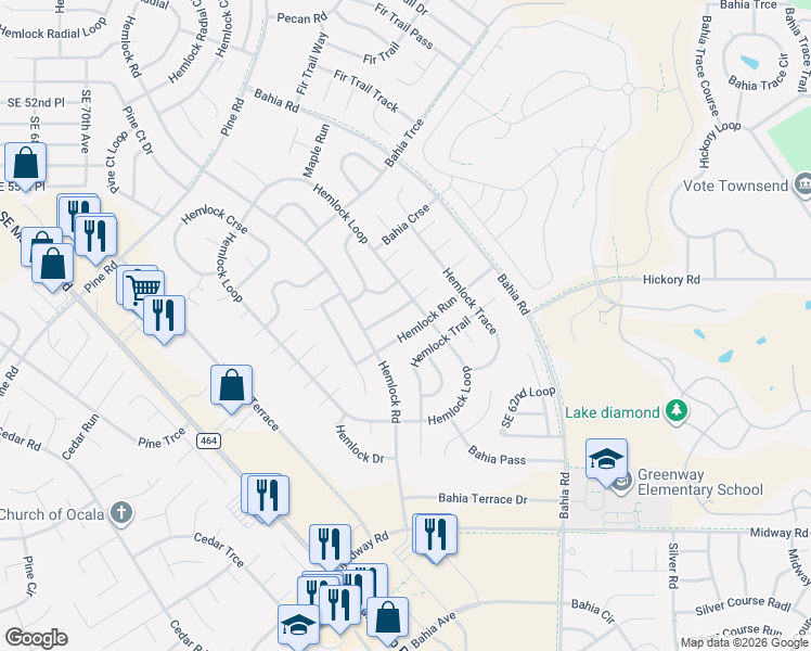 map of restaurants, bars, coffee shops, grocery stores, and more near 15 Hemlock Run in Ocala
