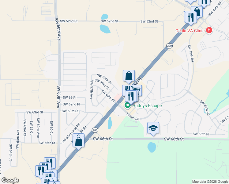 map of restaurants, bars, coffee shops, grocery stores, and more near 5519 Southwest 59th Street in Ocala