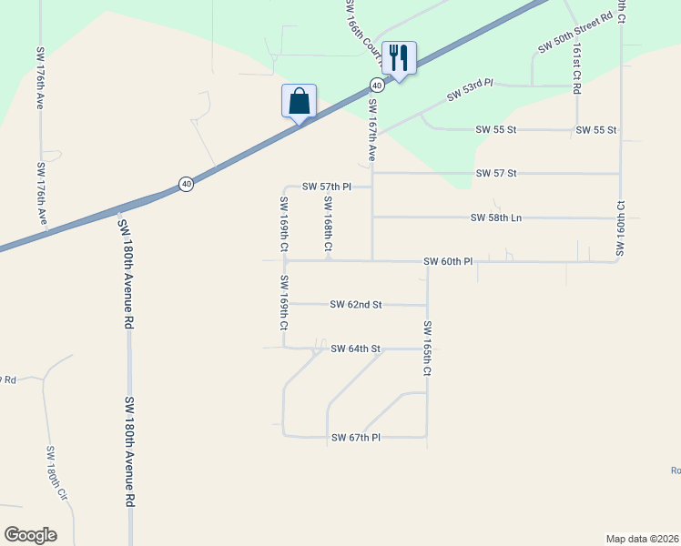 map of restaurants, bars, coffee shops, grocery stores, and more near 16832 Southwest 60th Place in Ocala