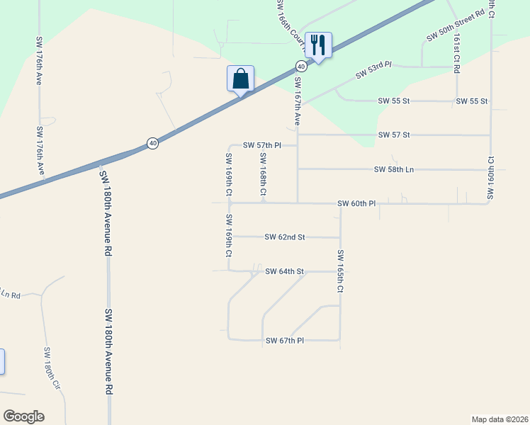 map of restaurants, bars, coffee shops, grocery stores, and more near 16832 Southwest 60th Place in Ocala