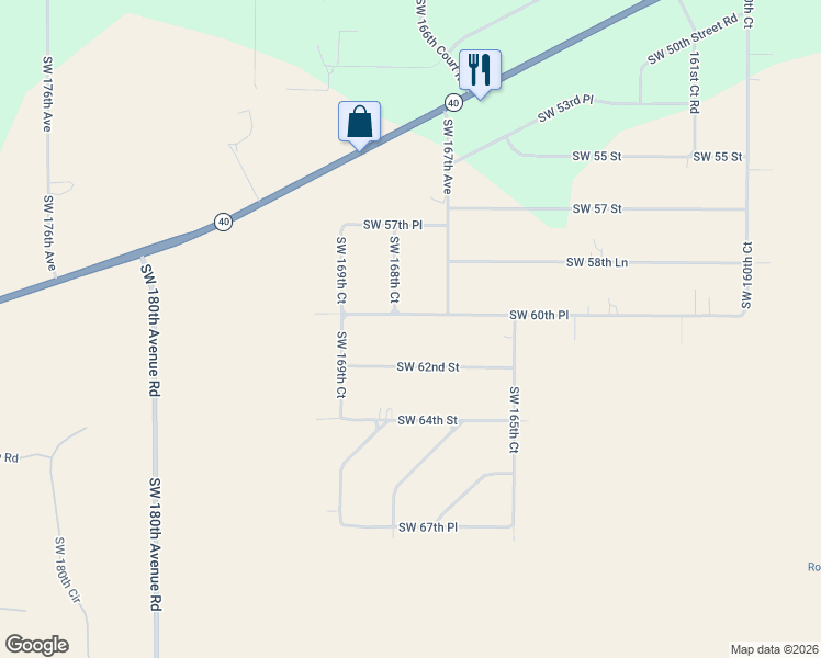 map of restaurants, bars, coffee shops, grocery stores, and more near 16832 Southwest 60th Place in Ocala