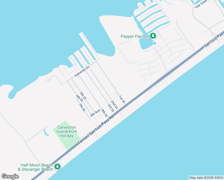 map of restaurants, bars, coffee shops, grocery stores, and more near 4022 1st Street in Galveston