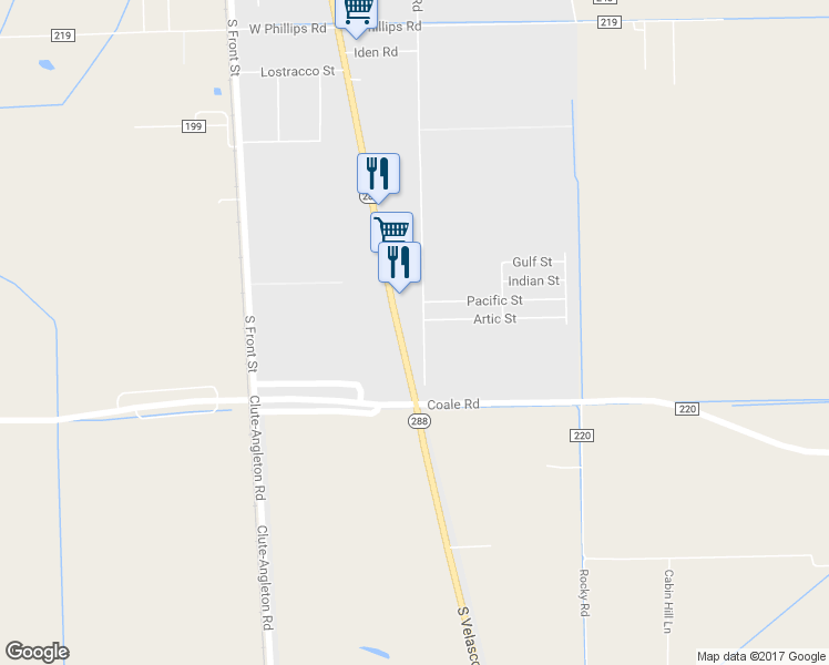 map of restaurants, bars, coffee shops, grocery stores, and more near 2801 South Highway 288b in Angleton