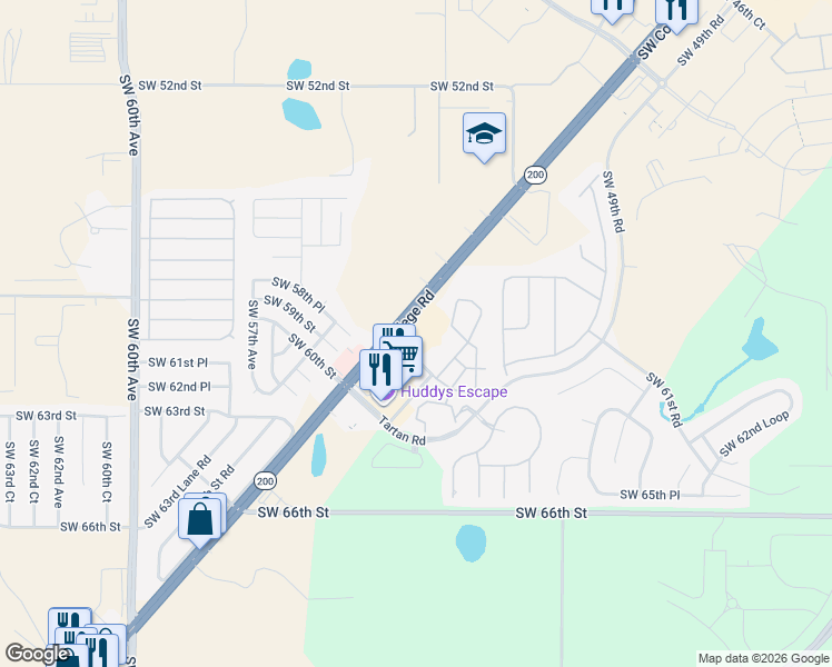 map of restaurants, bars, coffee shops, grocery stores, and more near 5350 Southwest College Road in Ocala
