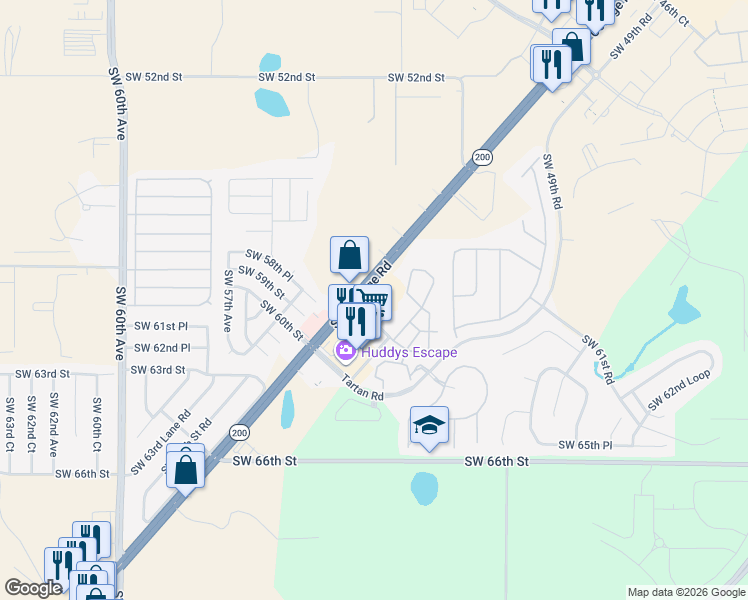 map of restaurants, bars, coffee shops, grocery stores, and more near 5350 Southwest College Road in Ocala