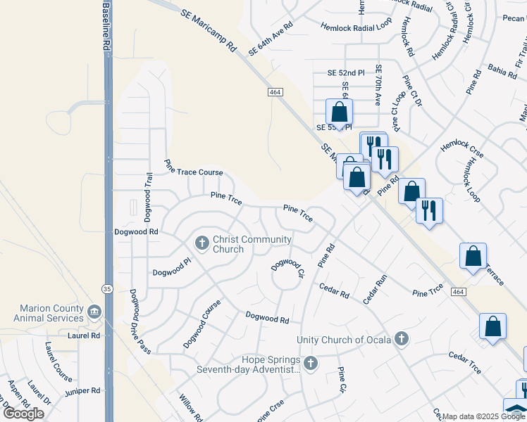 map of restaurants, bars, coffee shops, grocery stores, and more near 1 Pine Trace in Ocala