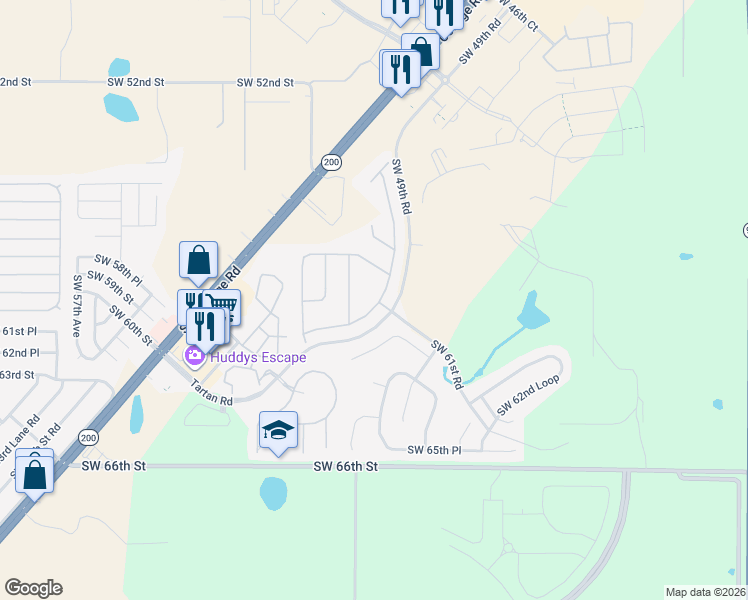 map of restaurants, bars, coffee shops, grocery stores, and more near 5727 Southwest 50th Avenue in Ocala