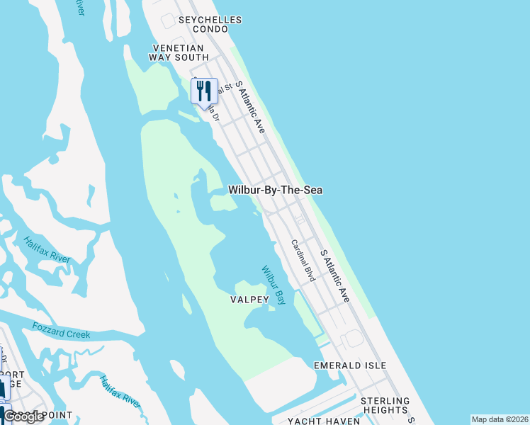 map of restaurants, bars, coffee shops, grocery stores, and more near 4100 South Peninsula Drive in Wilbur-By-The-Sea