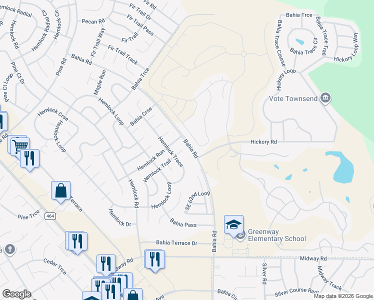 map of restaurants, bars, coffee shops, grocery stores, and more near 1 Hemlock Trail in Ocala