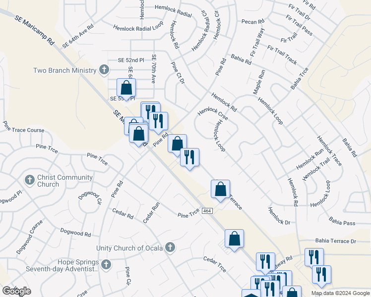 map of restaurants, bars, coffee shops, grocery stores, and more near 7049-7071 Midway Terrace in Ocala