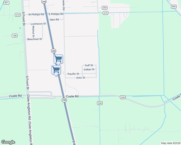 map of restaurants, bars, coffee shops, grocery stores, and more near 123 Pacific Street in Angleton