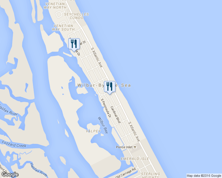 map of restaurants, bars, coffee shops, grocery stores, and more near 4120 South Atlantic Avenue in Port Orange