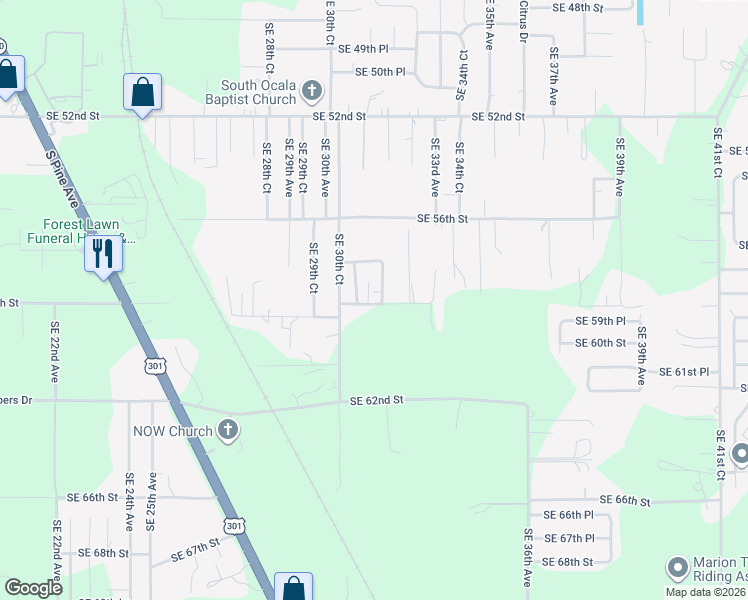 map of restaurants, bars, coffee shops, grocery stores, and more near 3115 Southeast 59th Street in Ocala