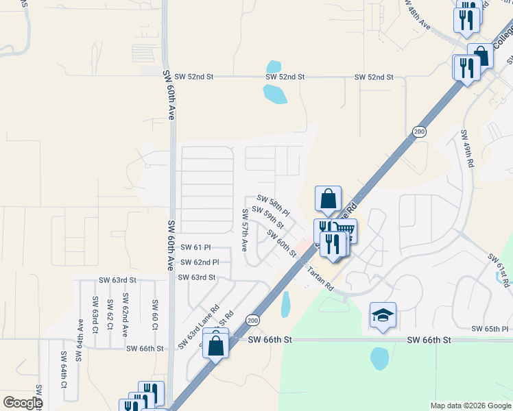 map of restaurants, bars, coffee shops, grocery stores, and more near 5557 Southwest 59th Street in Ocala