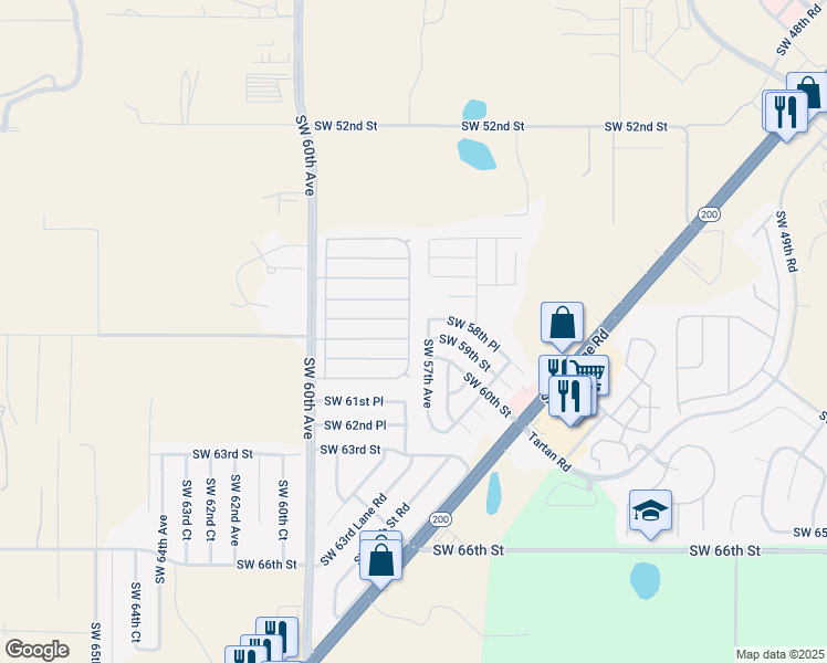 map of restaurants, bars, coffee shops, grocery stores, and more near 5701-5999 Southwest 59th Street in Ocala
