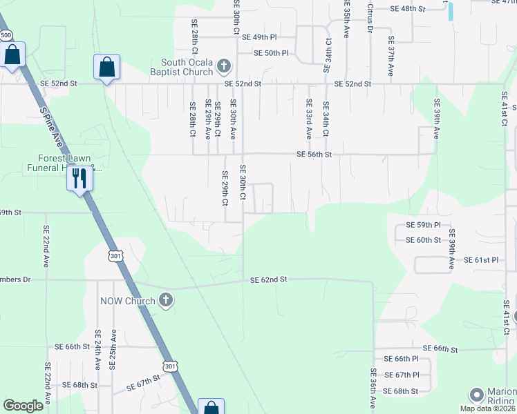 map of restaurants, bars, coffee shops, grocery stores, and more near 3115 Southeast 59th Street in Ocala