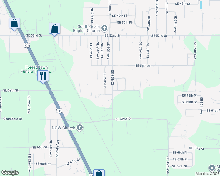 map of restaurants, bars, coffee shops, grocery stores, and more near 5850 Southeast 30th Court in Ocala