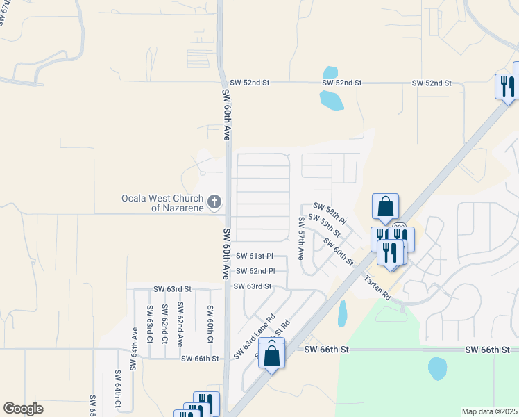 map of restaurants, bars, coffee shops, grocery stores, and more near 5866 Southwest 58th Place in Ocala
