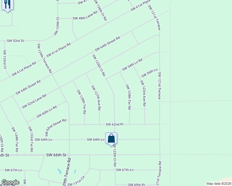 map of restaurants, bars, coffee shops, grocery stores, and more near 5851 Southwest 125th Court Road in Ocala
