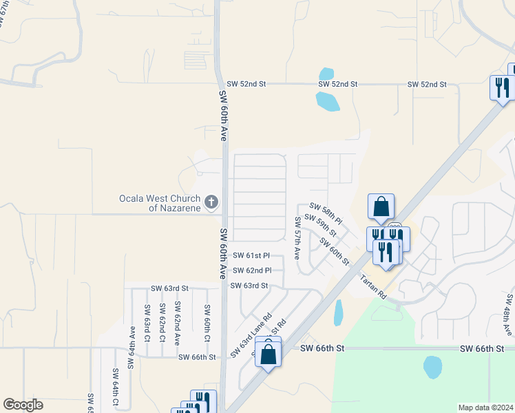map of restaurants, bars, coffee shops, grocery stores, and more near 5866 Southwest 58th Place in Ocala