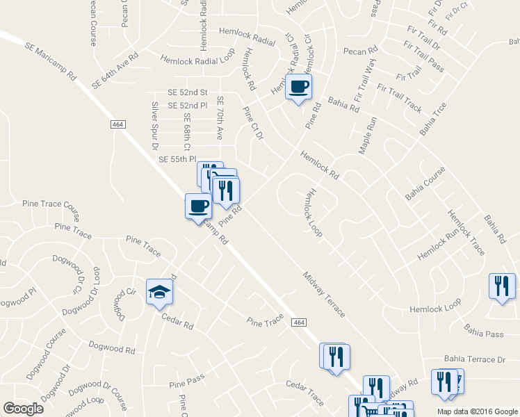 map of restaurants, bars, coffee shops, grocery stores, and more near 7049 Midway Terrace in Ocala