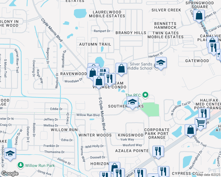 map of restaurants, bars, coffee shops, grocery stores, and more near 4643 South Clyde Morris Boulevard in Port Orange