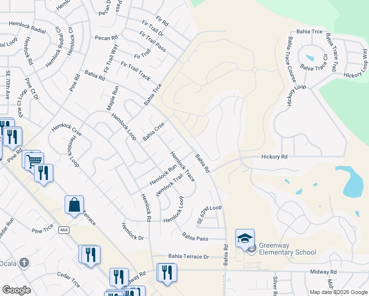 map of restaurants, bars, coffee shops, grocery stores, and more near 13 Hemlock Trace Run in Ocala
