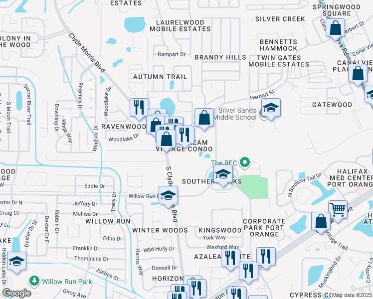map of restaurants, bars, coffee shops, grocery stores, and more near 4643 South Clyde Morris Boulevard in Port Orange