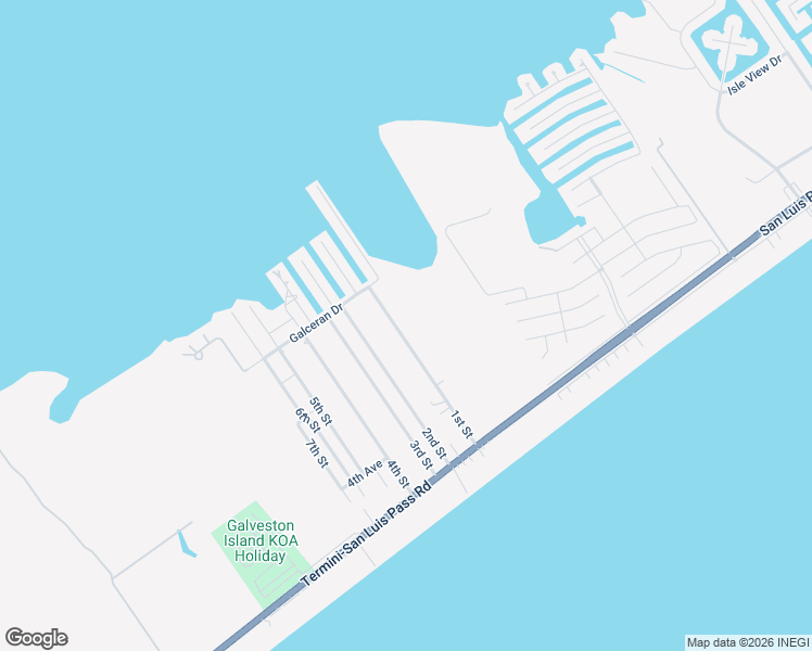 map of restaurants, bars, coffee shops, grocery stores, and more near 3917 1st Street in Galveston