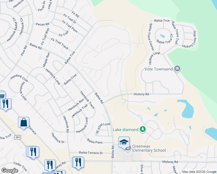 map of restaurants, bars, coffee shops, grocery stores, and more near 345 Hickory Course Radial in Ocala