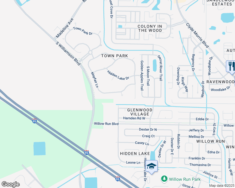 map of restaurants, bars, coffee shops, grocery stores, and more near 4262 Mayfair Lane in Port Orange
