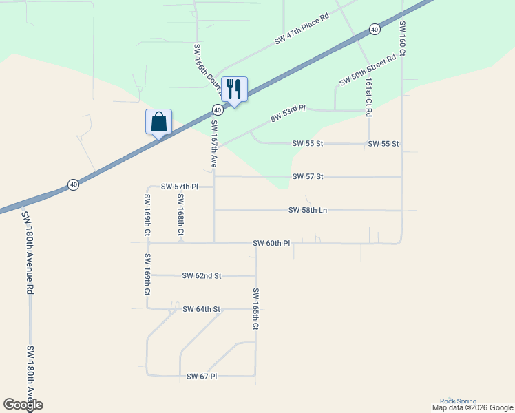 map of restaurants, bars, coffee shops, grocery stores, and more near 16564 Southwest 57 Street in Ocala