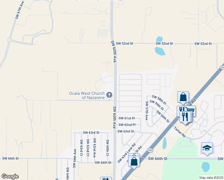 map of restaurants, bars, coffee shops, grocery stores, and more near 5762 Southwest 60th Avenue in Ocala